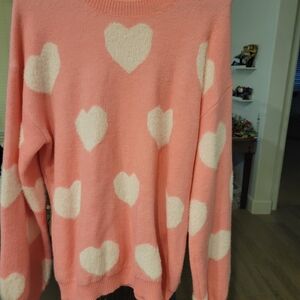 Pink Heart Pattern Sweater